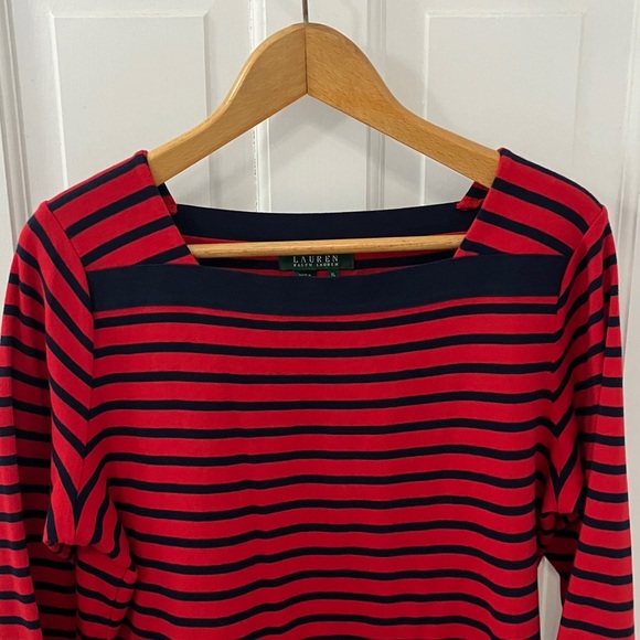 Lauren Ralph Lauren Green Tag Red and navy striped shirt size XL 100% cotton - Picture 2 of 15